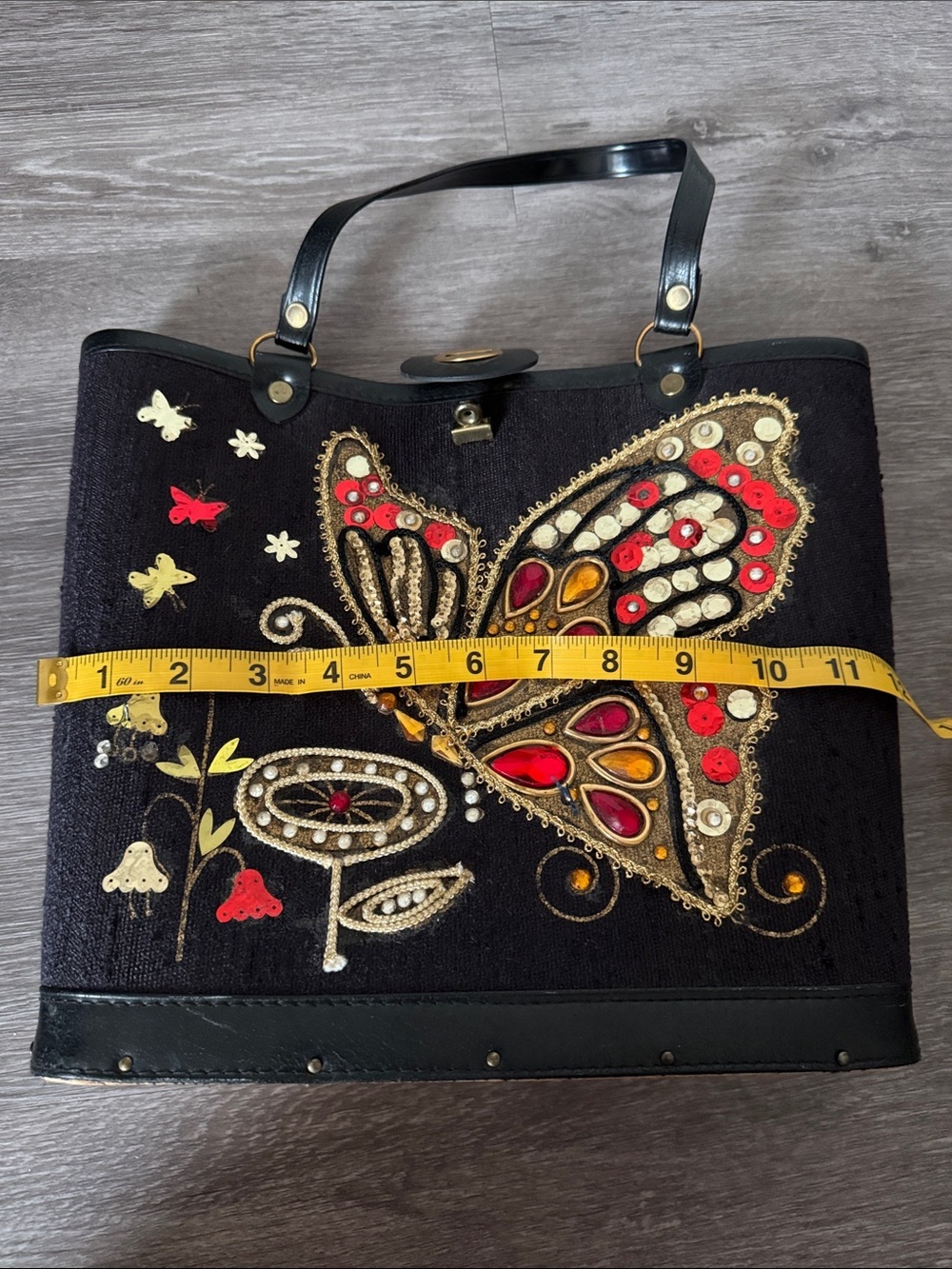 Vintage Black Butterfly Embellished Tote Bag - Picture 7 of 9